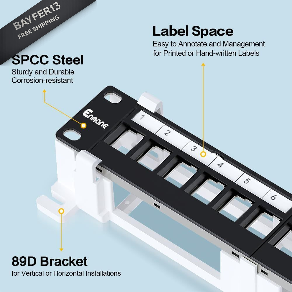 Enmane 12 Port Blank Keystone Patch Panel Wall Panel, 1u12Port