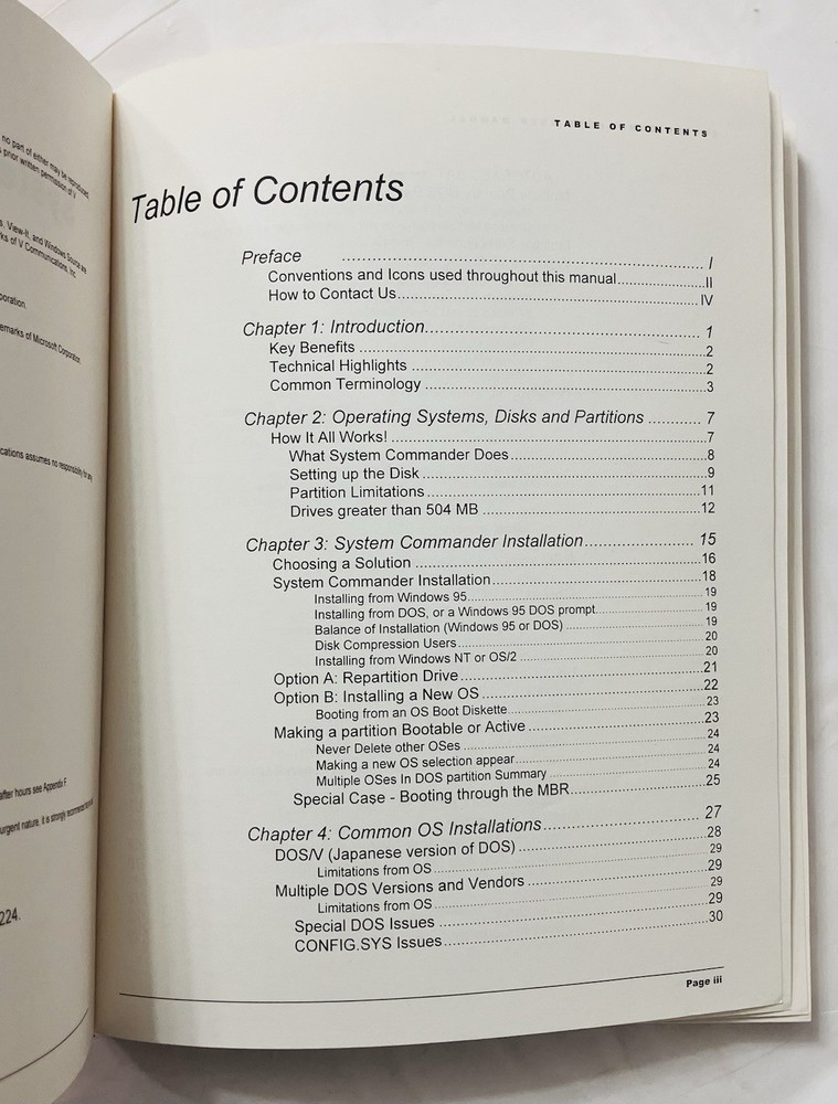 Original System Commander User Manual VCOM Partitioning Guide Windows Linux 1996