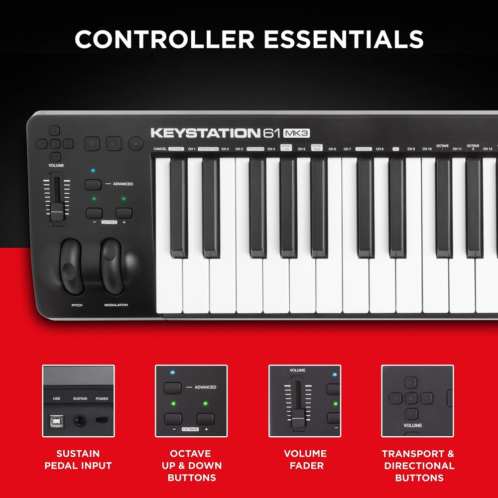 M-Audio Keystation 61 MK3 - Synth Action 61 Key USB MIDI Keyboard Controller ...