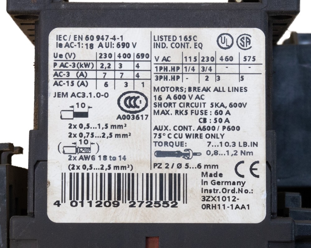 Siemens 3RA12101BA150BB4 Reversing Contactor Control Relay