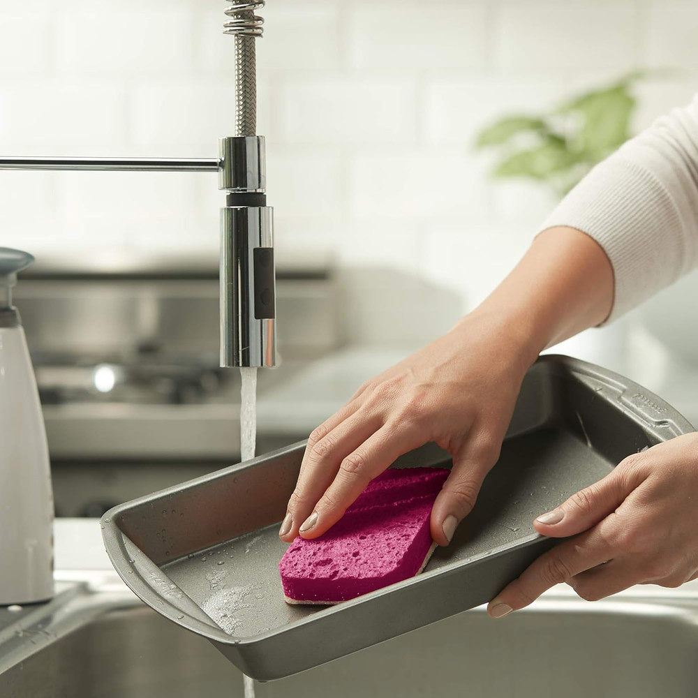 , Cleaning Sponge Scrub Pink, 3 Count