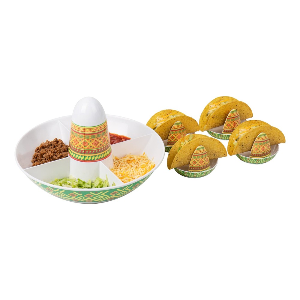 Mind Reader Taco Holders and Divided Serving Carousel Set, Taco Tuesday, Melamin