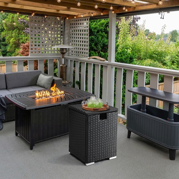 40*40*57cm Iron Frame Gas Bottle Storage Rattan Side Table Black Gradient