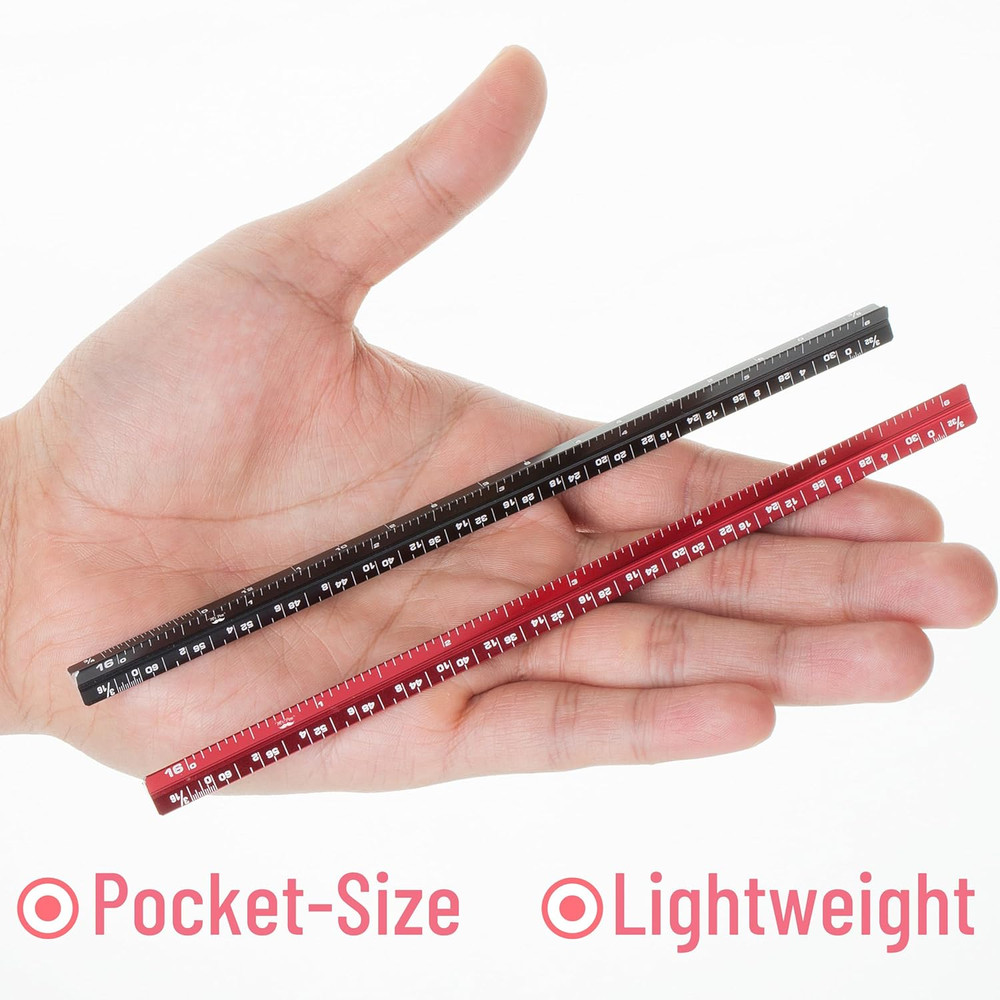 - 6 Inch, 2 Pack, Pocket Size Ruler, Small Architectural Scale