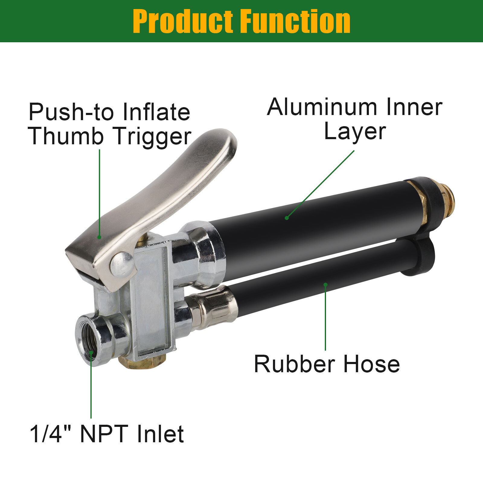Tire Inflator with Pressure Gauge 120 PSI Dual Head Chuck Air Chuck Compressor