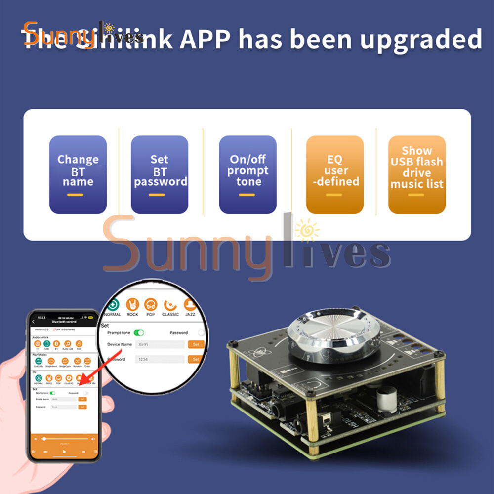 50W+50W Stereo Bluetooth Audio Digital Power Amplifier Board Module APP Control