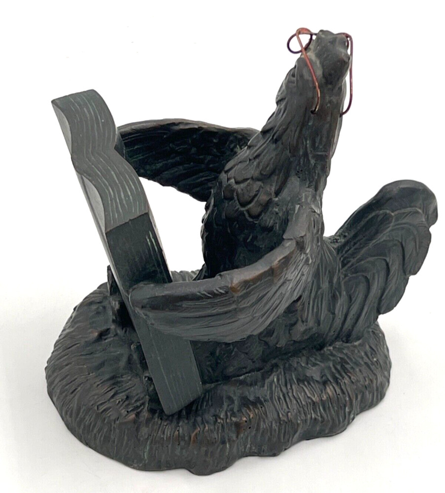 Cast Bronze Chicken Figurine Reading A Book