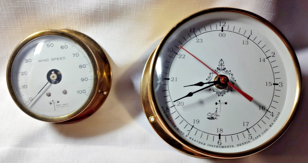 Downeaster Instruments Brass Solid Clock + Don Kent Wind Speed Guide