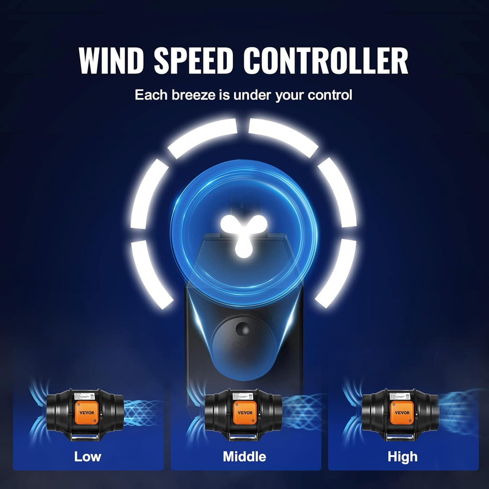 Inline Duct Fan, 6-Inch 400 CFM with Variable Speed Controller, Quiet Ac-Motor V