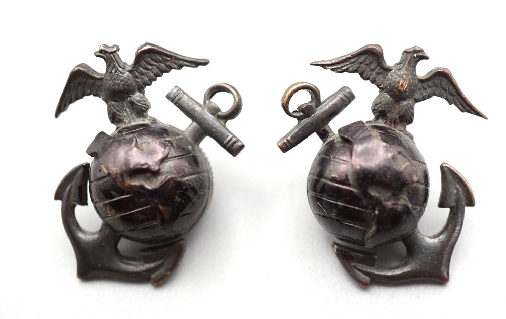 WWII USMC Marine Officer EGA Collar Set by Meyer RARE