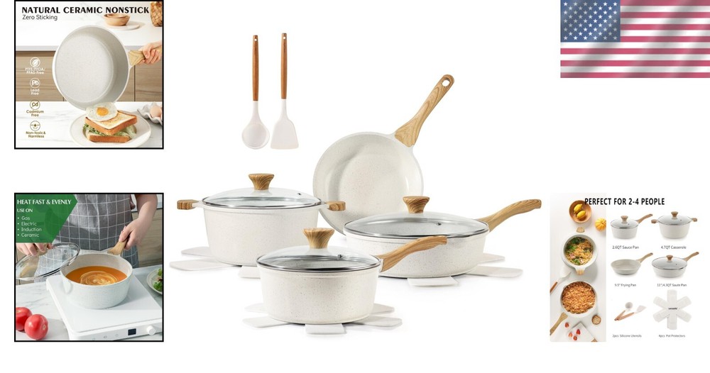 Durable Induction-Compatible Nonstick 13-Piece Cookware Set with Utensils