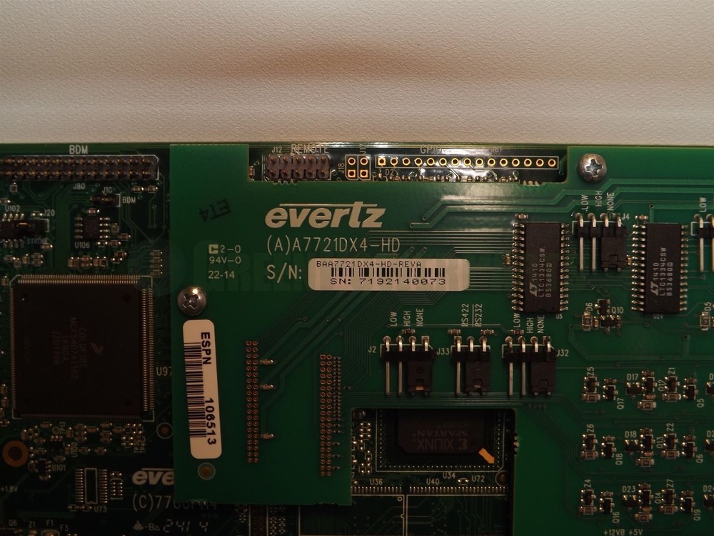 Evertz 7721DE4-HD+GPI HD/SD-SDI Quad Data Embedder Card w/ Backplane