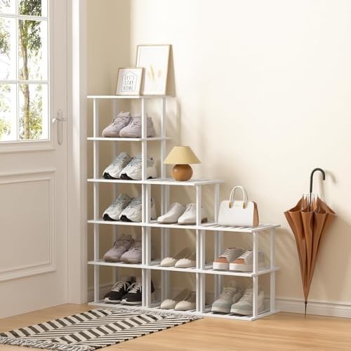 Tall Narrow Vertical Bamboo Shoe Rack - Stackable Space-Saving Organizer for Sma