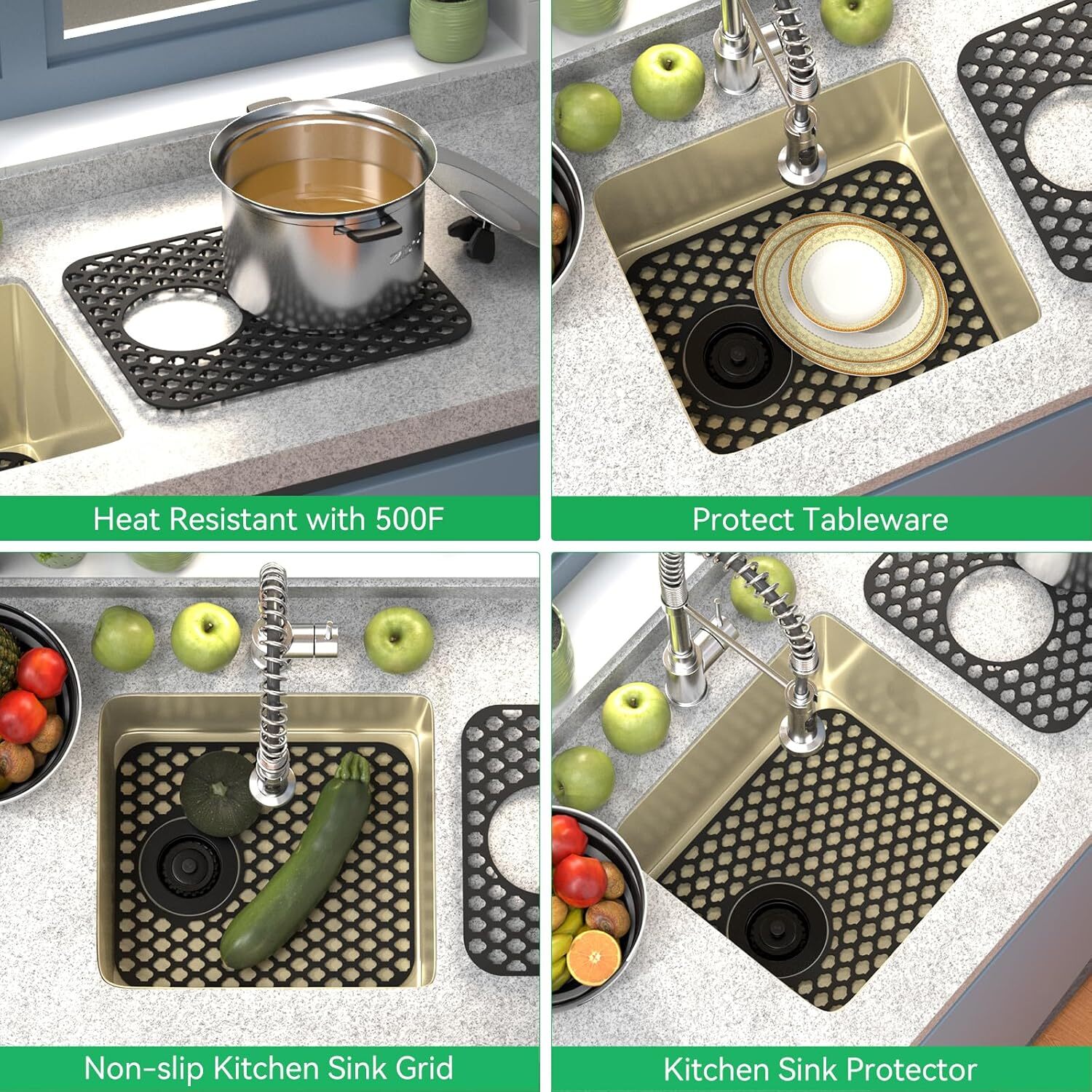 2PCS TOOVEM Kitchen Sink Mats Folding Farmhouse Rear Drain Sink Mats 13.6x11.6''