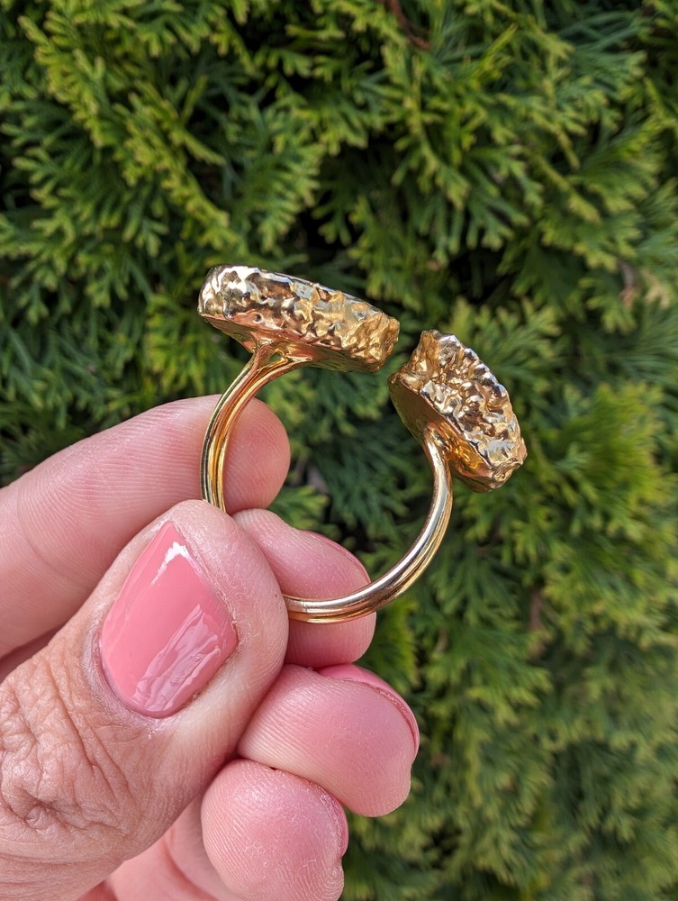 Artisan Handmade In Morocco Adjustable Boho Chic Double Geode Gold Ring Size 10