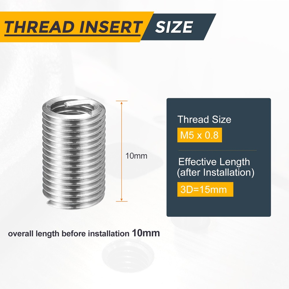 25pcs Wire Thread Inserts M5 x 0.8 x 3D Metric Helical Threaded Sleeve