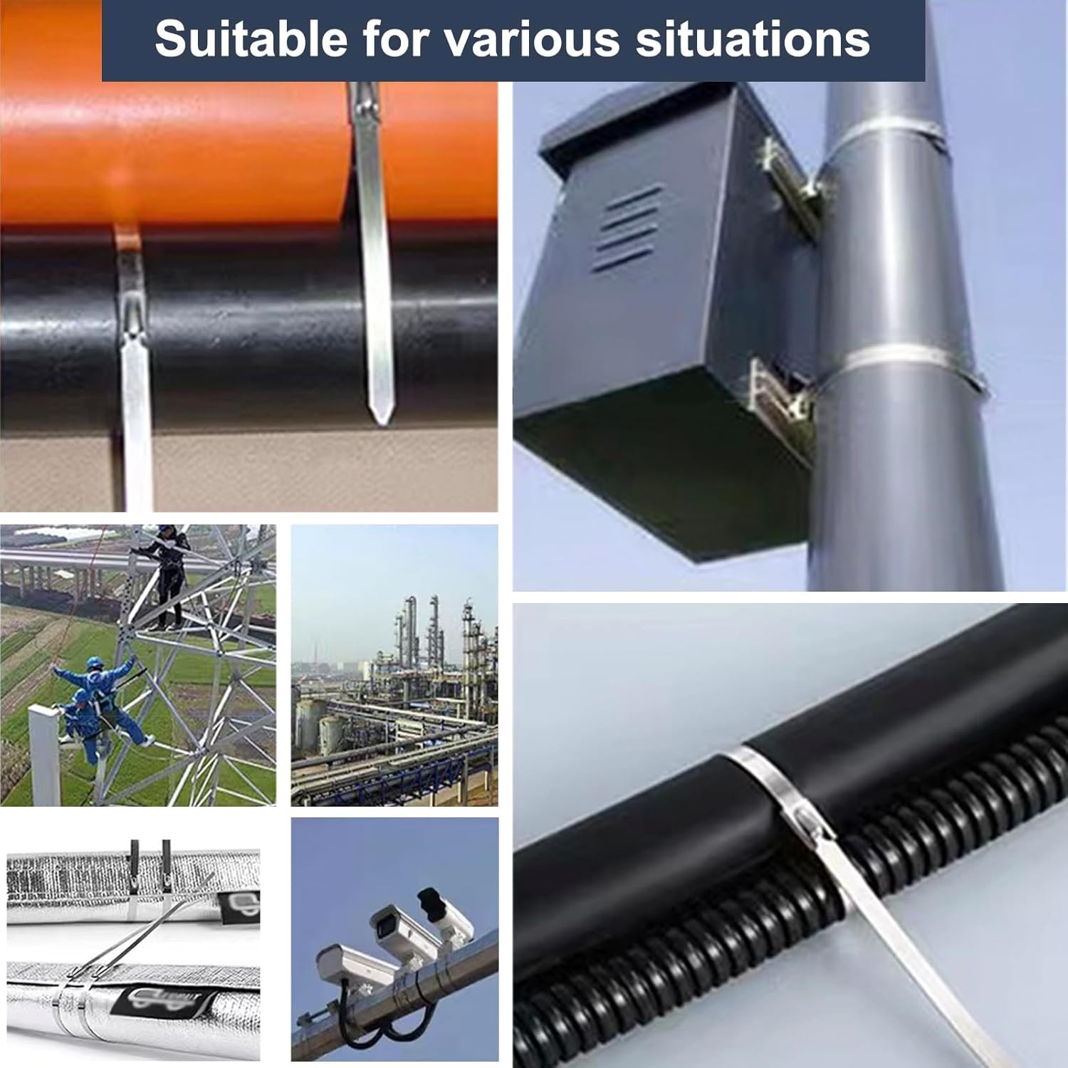 100-Pack Metal Zip Ties 11.8 inch, Heavy Duty 304 Stainless Steel 100pcs