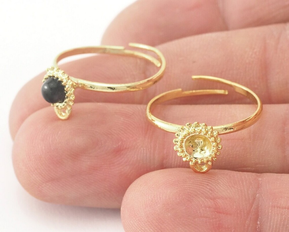 Ring Adjustable Ring Bezel - Loop Gold Plated brass 18mm 7.5US inner size 2715