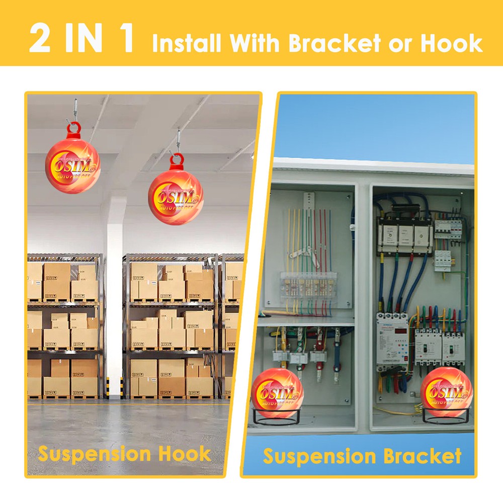 2 PACK Portable Automatic Fire Ball Extinguisher with Bracket and Hook Mount