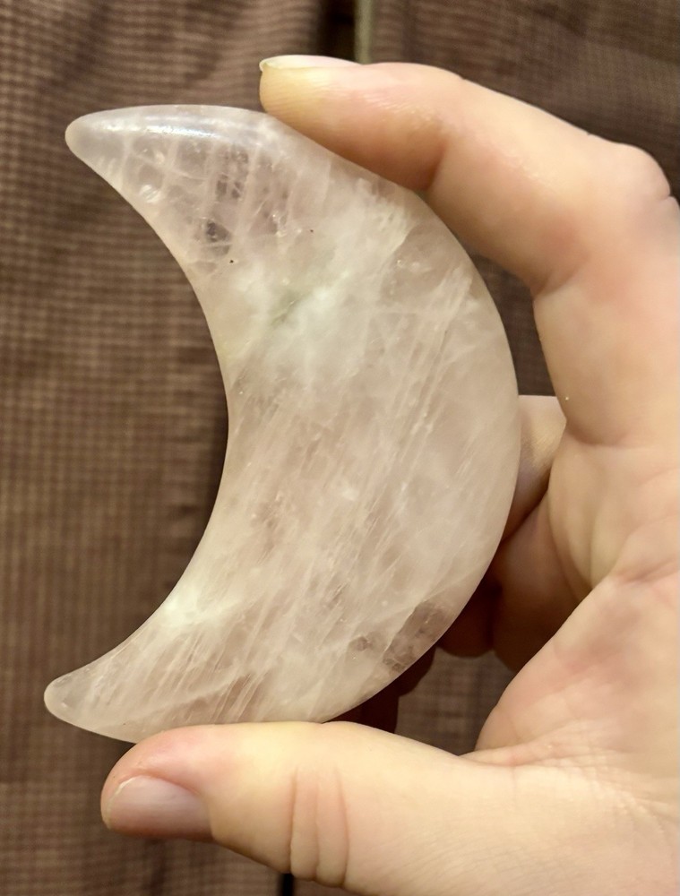 Rose Quartz Palm Stone or Display - Polished - Crescent Moon - 130 Grams