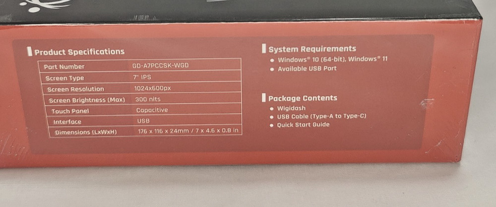 G.Skill WigiDash 7" Touch Panel PC Command Center - USB-C - Brand New