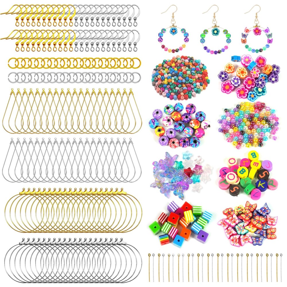 Earring Making Kit with 940 PCS Beading Hoop Finding Component Silver