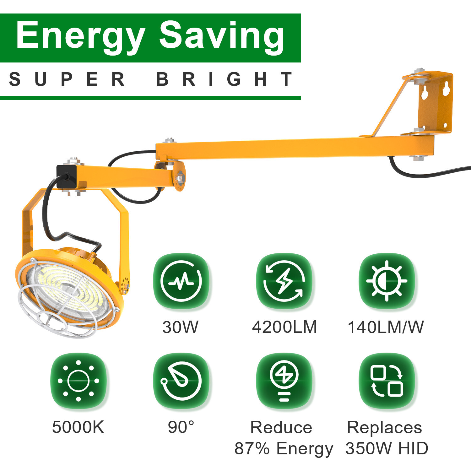 30W LED Dock Lights with Folding Arm 360° Rotatable Lamp Head, IP65, 4200LM UL
