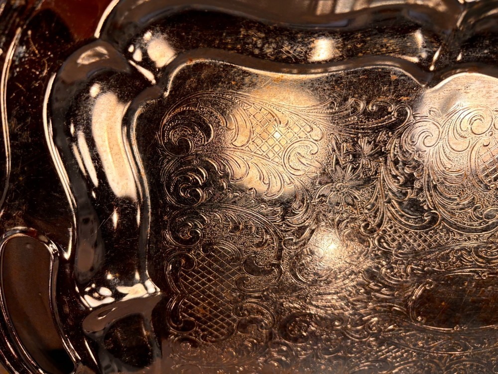 Vintage Silverplate Serving Tray with Handles – Unmarked