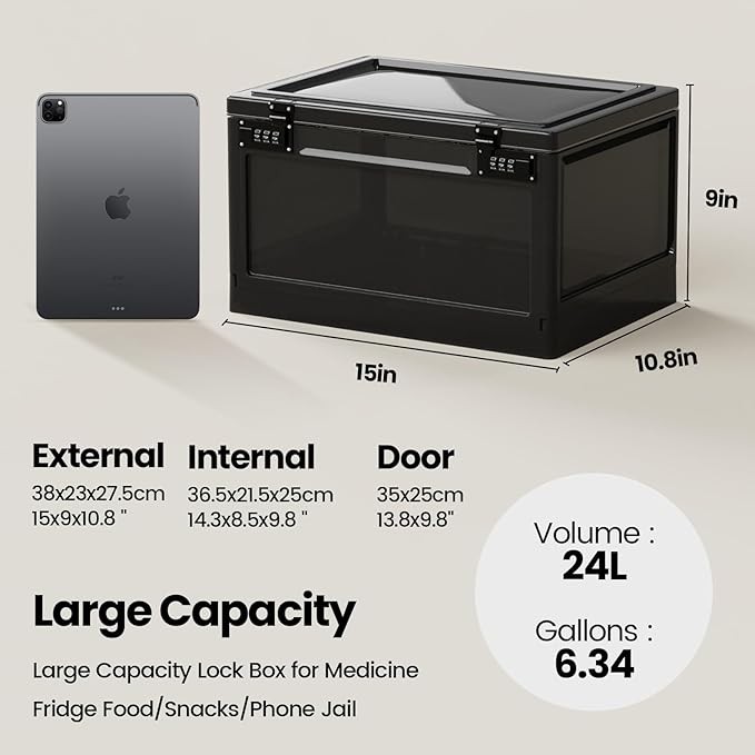 Large Lock Box,Lockable Storage Box with Combination Code 15.3x11x8.6in Stack...
