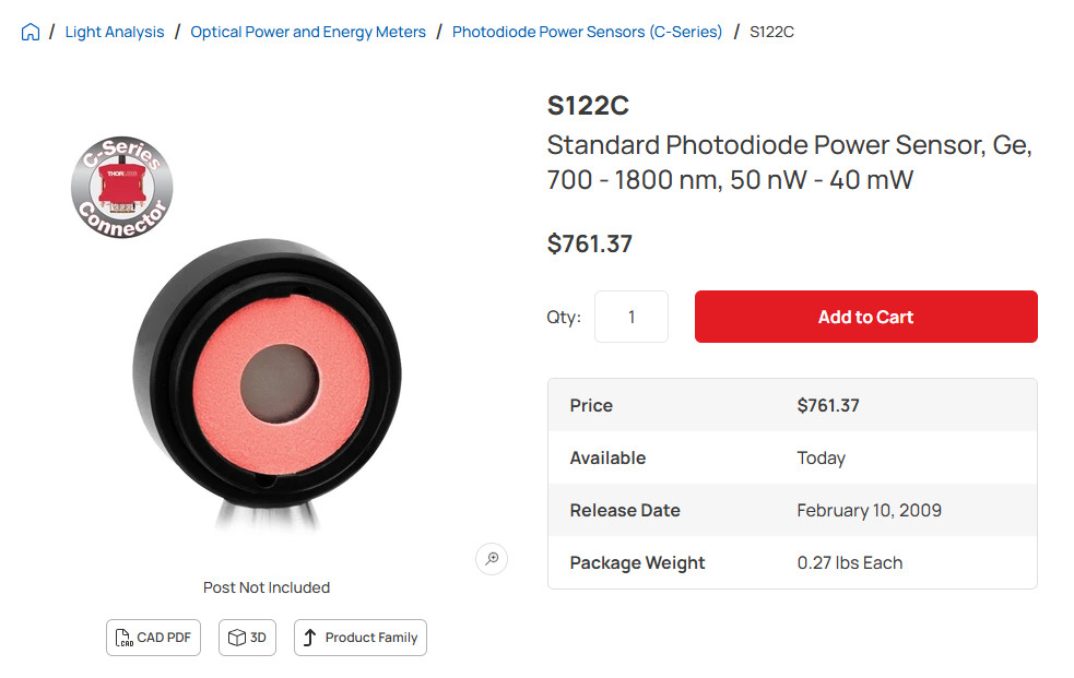 Thorlabs S122C Ge detector