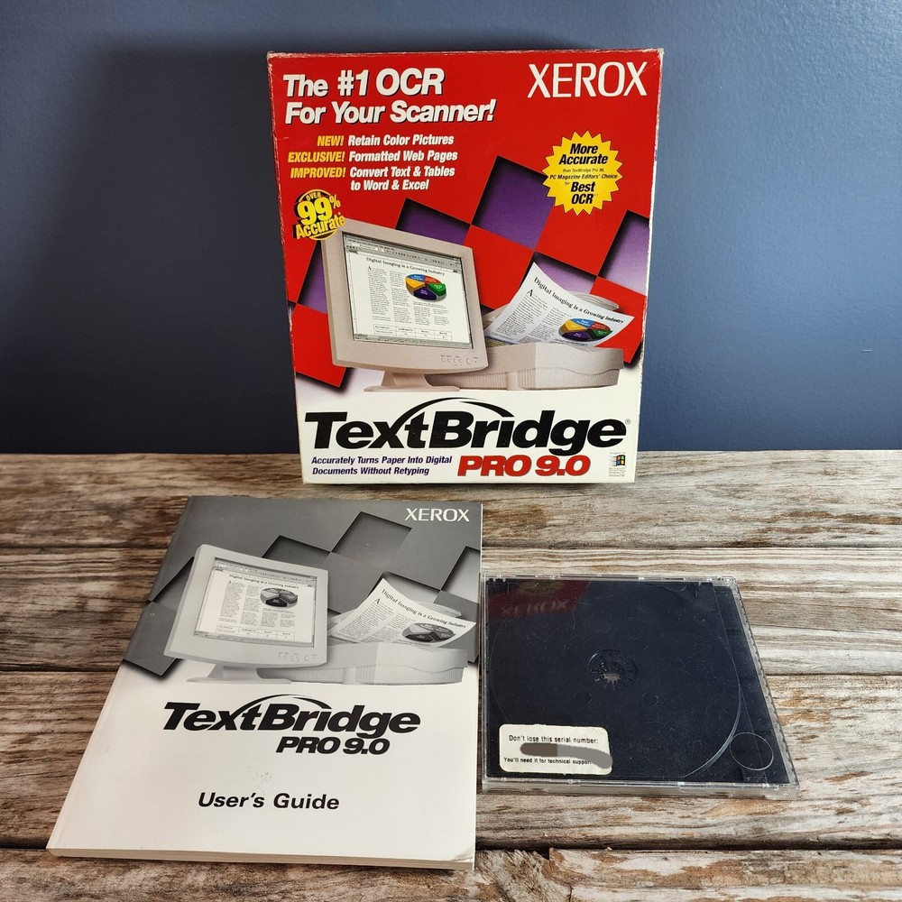 RARE Xerox TextBridge Pro 9.0 OCR Scan Software Microsoft Windows 95/98/2000/NT