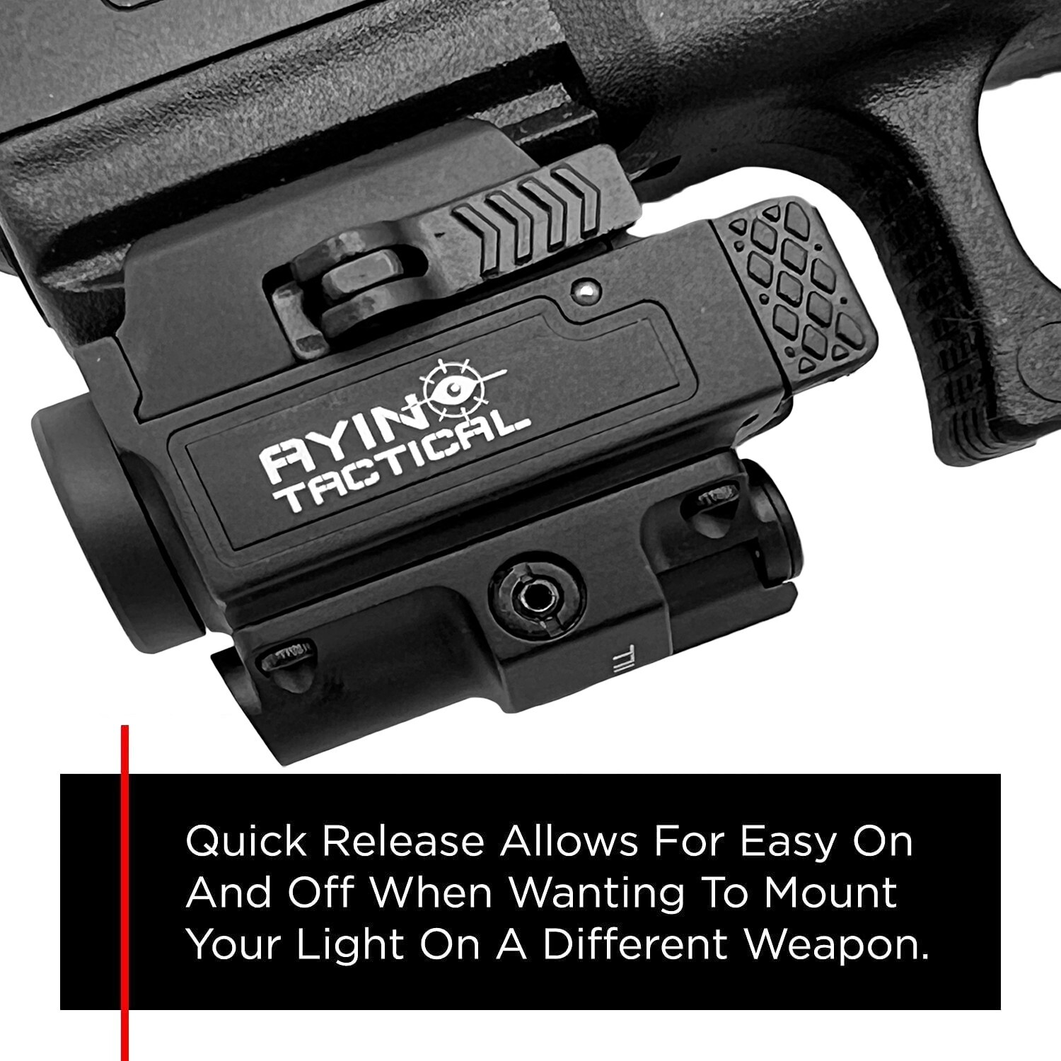 800 Lumen LED Pistol Light with Laser, Rechargeable, Quick Detach Mount - AYIN
