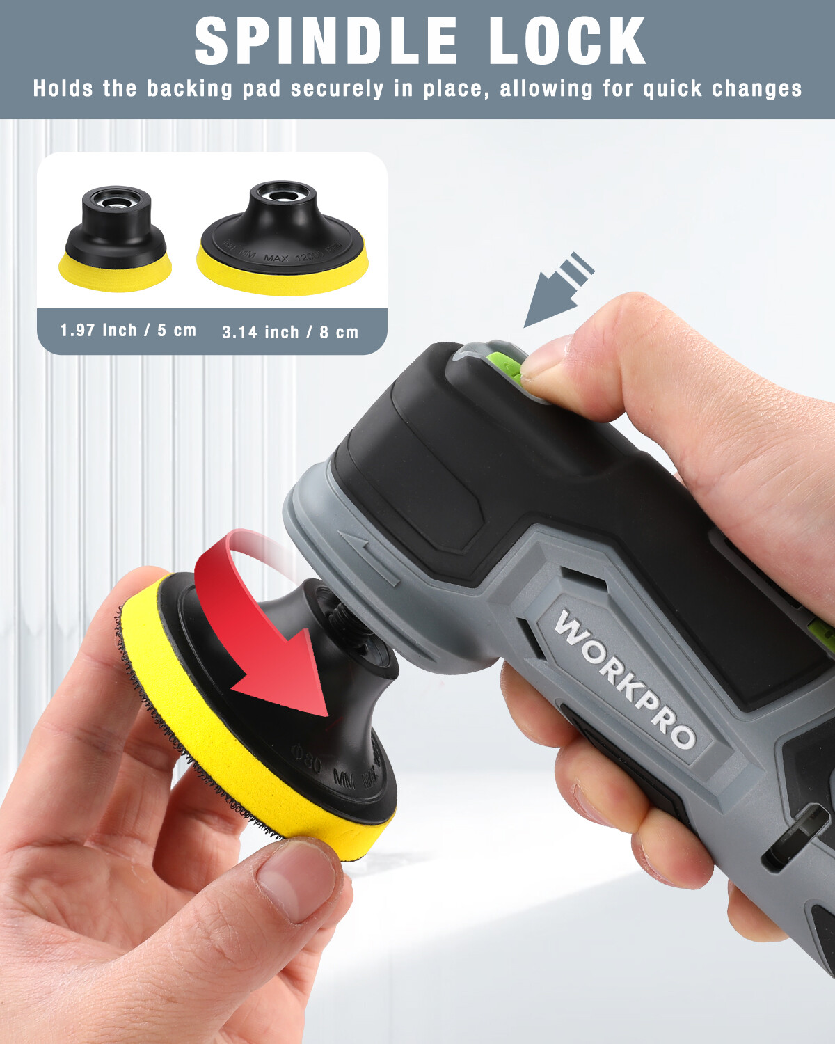 WORKPRO 12V Cordless Mini Buffer Polisher Kit 600-3000RPM 5 Variable Speed w/Bag
