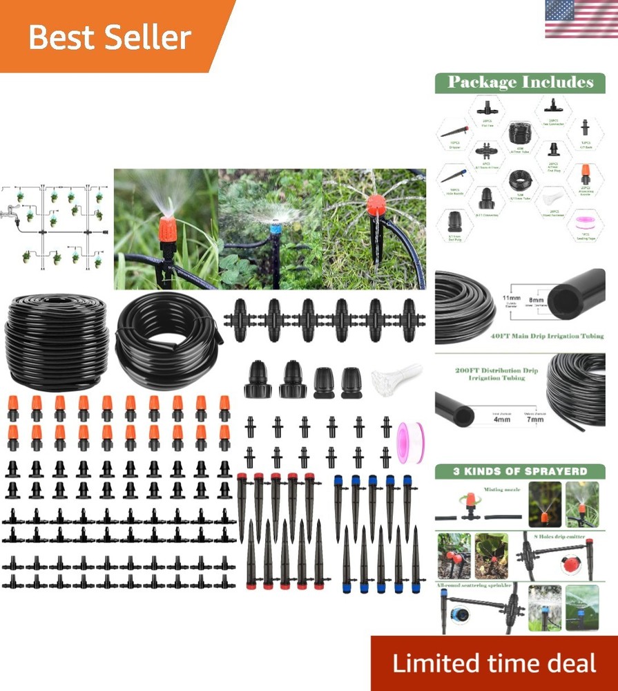 Eco-Friendly 240FT Drip Irrigation System - Adjustable Setup for All Gardens