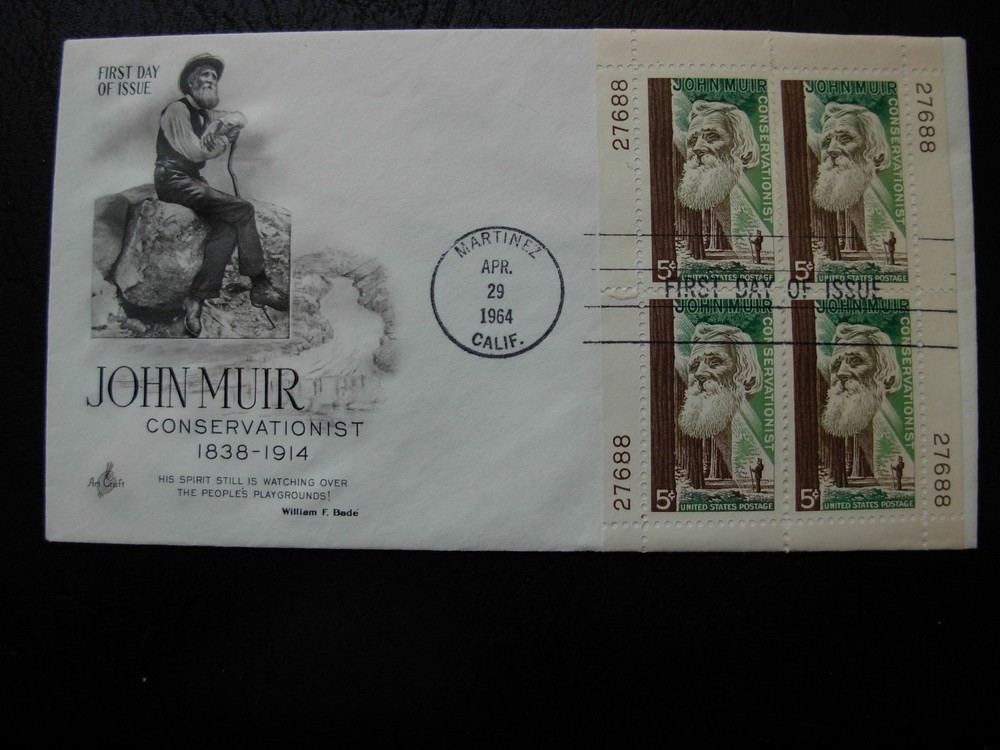 1245 John Muir FDC - Matched Set Single Plate #s