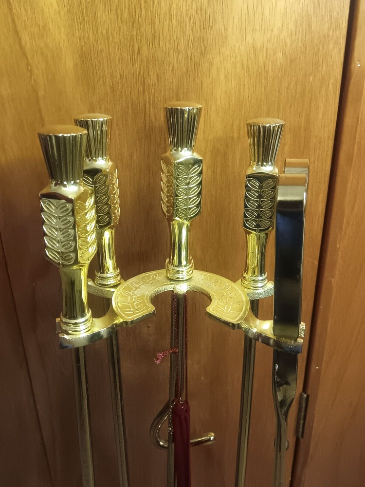 Vintage Brass Fireplace Tool Set Horseshoe Shaped Base #C-879 EUC