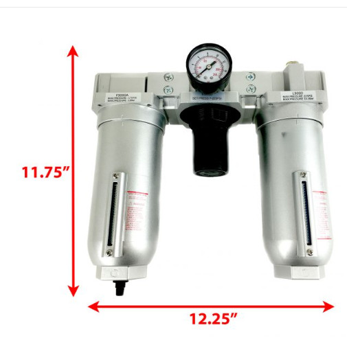 1″ NPT Compressed Air In Line Filter Regulator Lubricator Oiler Combo