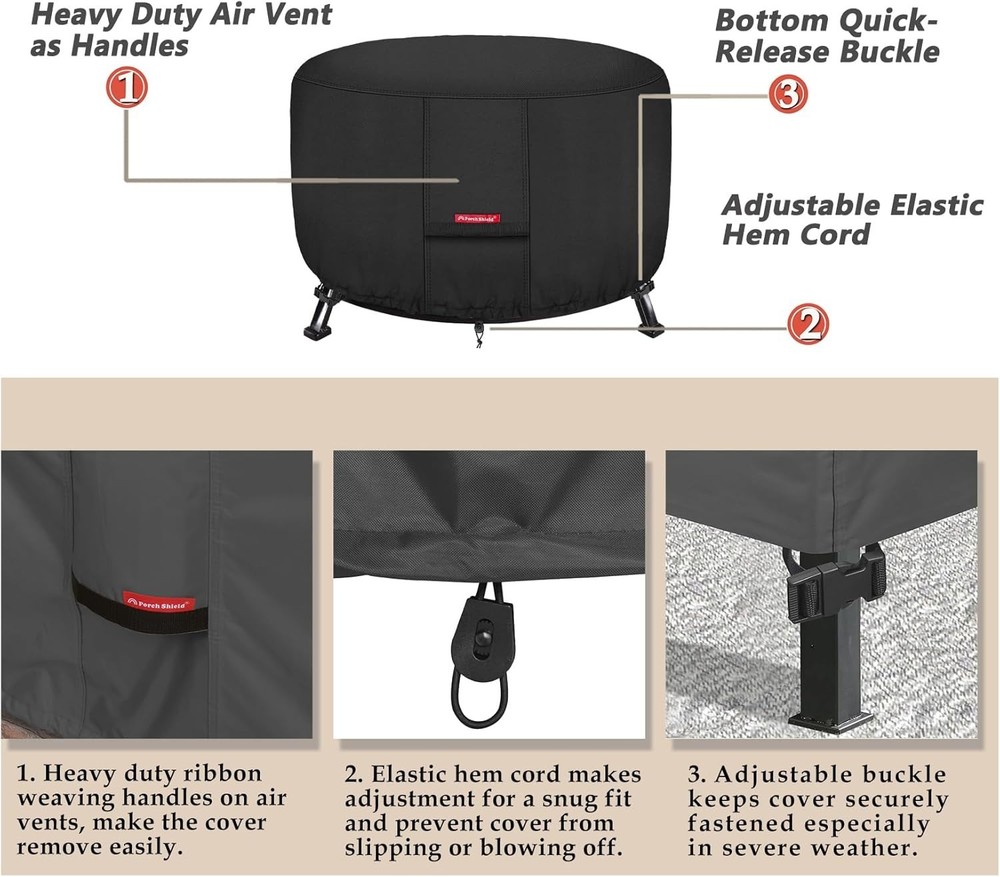 Fade Resistant 600D Round Fire Pit Cover - 32 inch with Buckle and Drawstring
