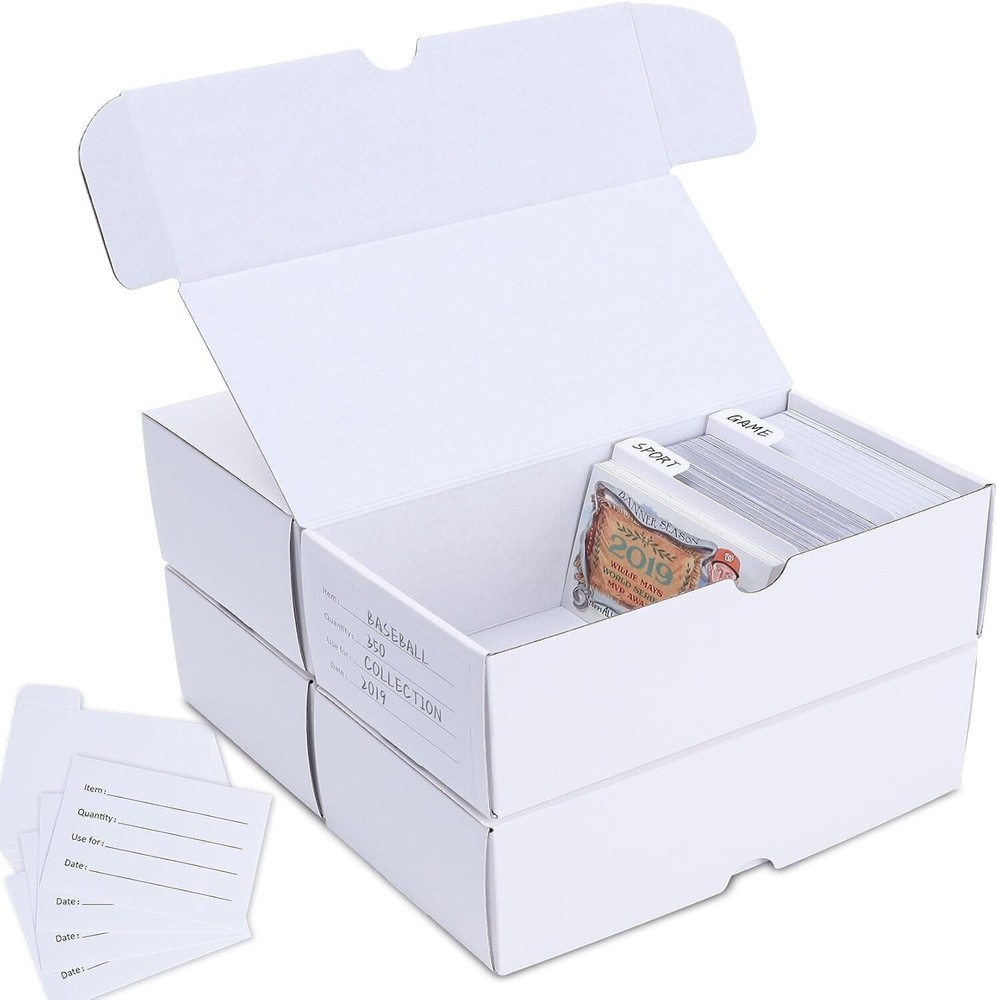 Laminated 4-Pack Trading Card Boxes with Labeled Dividers - Horizontal Storage