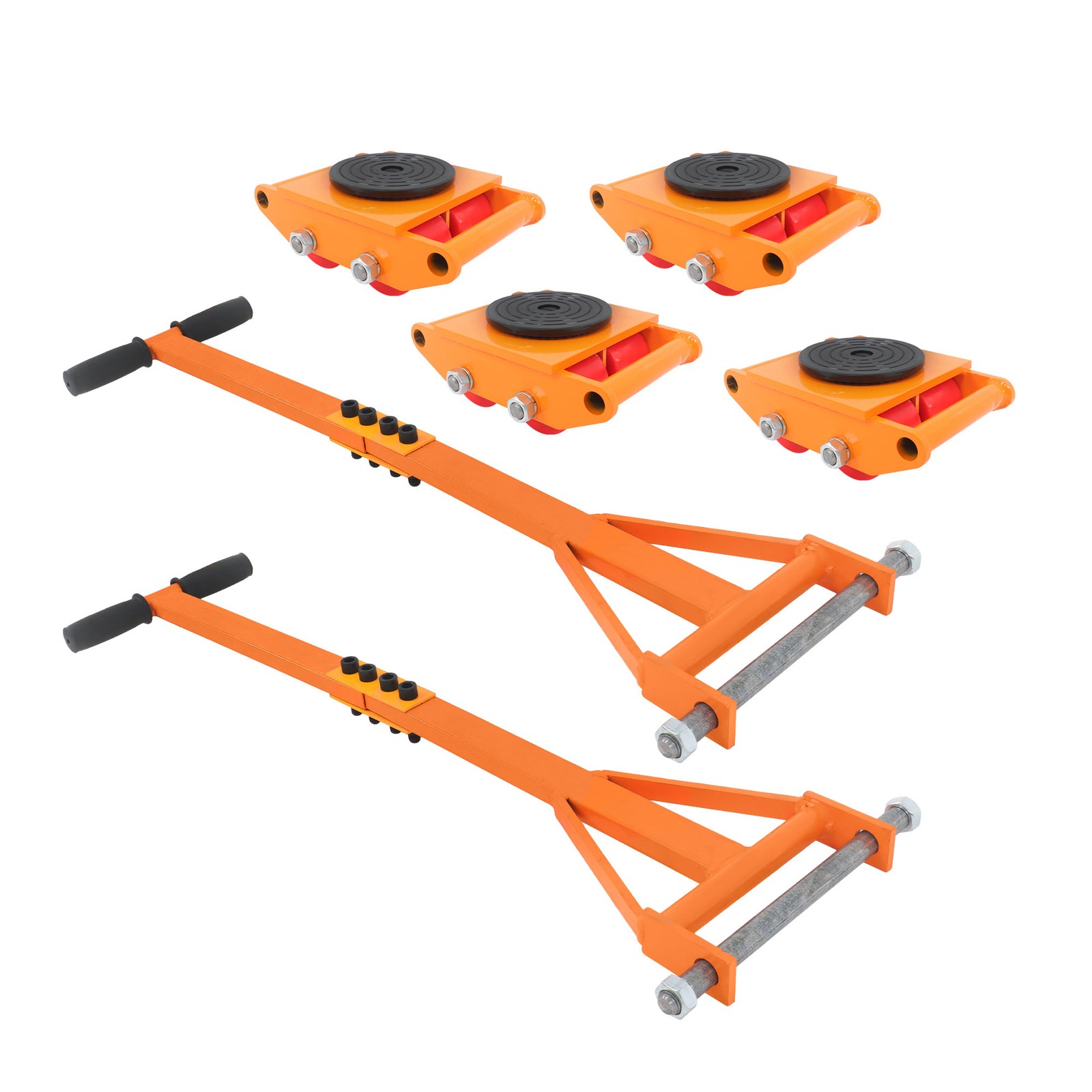4 Pcs Machinery Skates Dolly With Handle 360° Rotation 6T/13200Lbs Heavy Duty