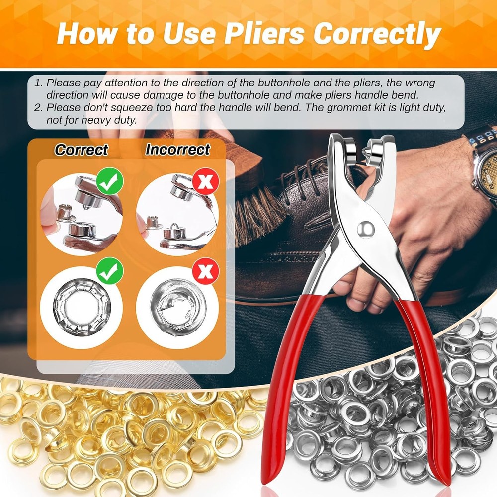 643Pcs Grommet Tool Kit 1/2 643pcs Inch (Inside Diameter), Silver, Gold