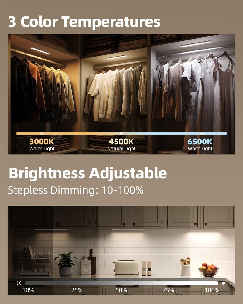 Under Cabinet Lighting Wireless,Rechargeable Battery Motion Sensor Light Indo...