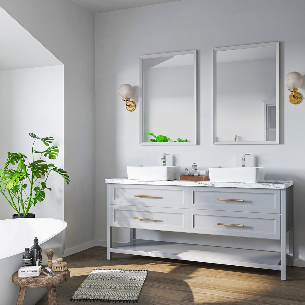 Sinber 19"x15" White Rectangular Ceramic Countertop Bathroom Vanity Vessel Sink