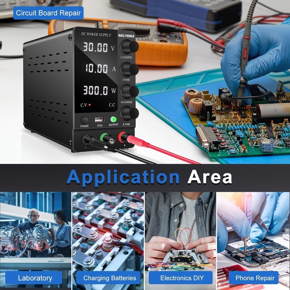 Adjustable DC Power Supply Variable 30V 10A Switching Regulated DC Bench Power