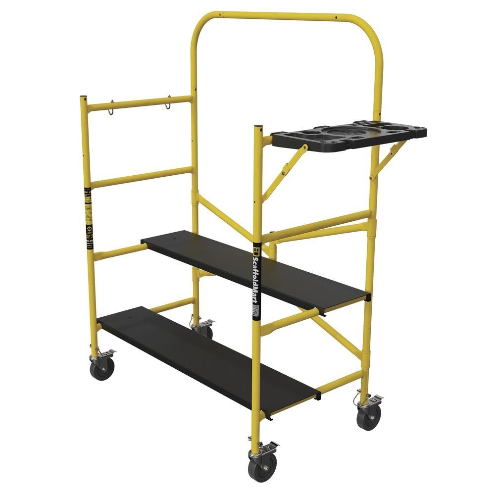 4' Powder Coated Yellow Steel Rolling Scaffold Foldable Mobile Work Platform