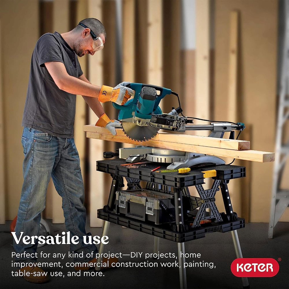 Heavy-Duty Folding Workbench with 1,000 Pound Capacity - Foldable Work Table for