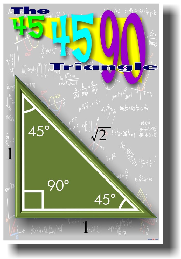 The 45 45 90 Triangle - NEW MATH TRIGONOMETRY EDUCATIONAL CLASSROOM POSTER