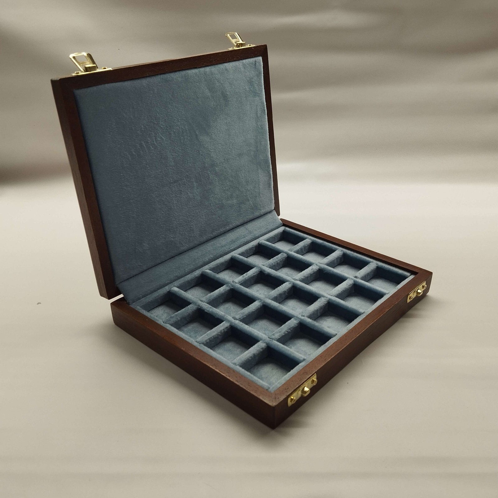 Wooden Coin Case with 20 Velvet Compartments, New, Italy
