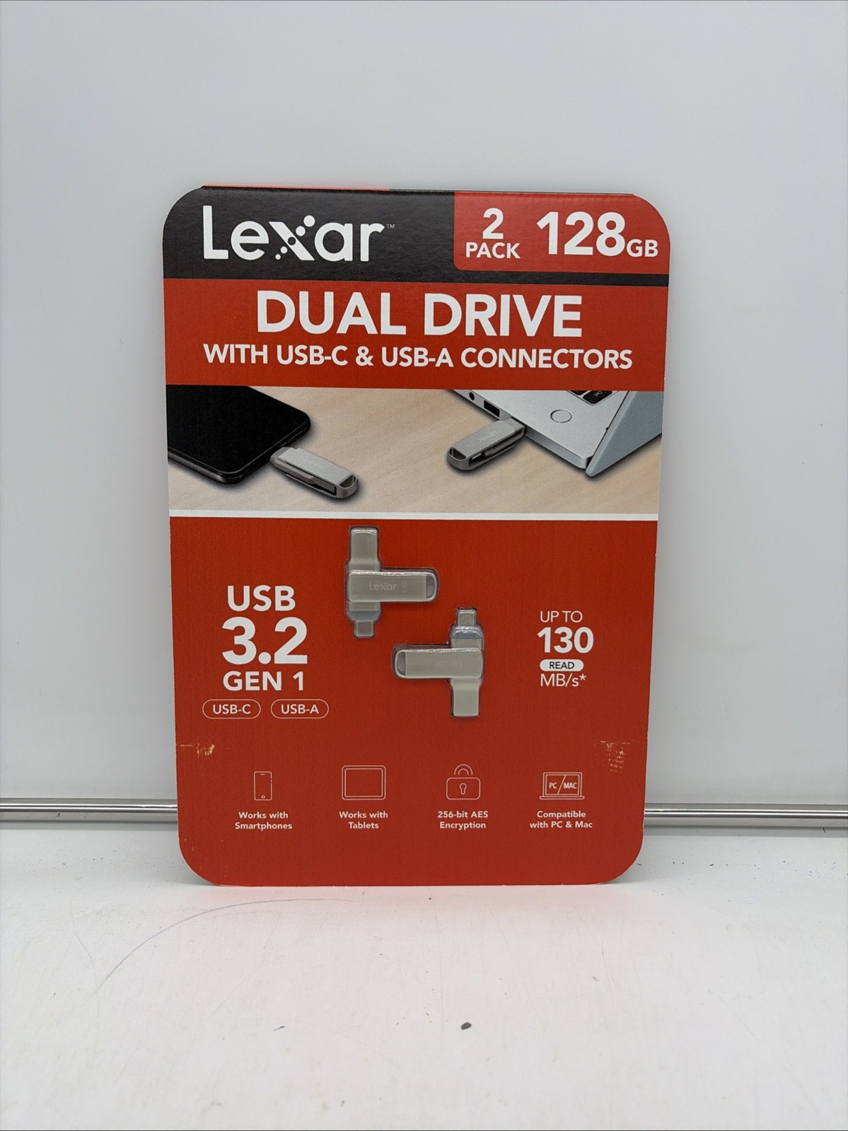 Lexar 128GB 2-in-1 Dual Flash Drive USB-C and USB-A,  Mac-Android- PC– 2 PACK