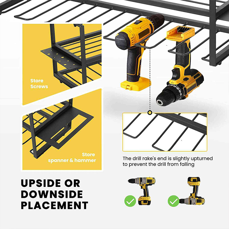 Power Tool Organizer 7 Drill Holder Wall Mount 3 Layer Garage Storage Rack Black